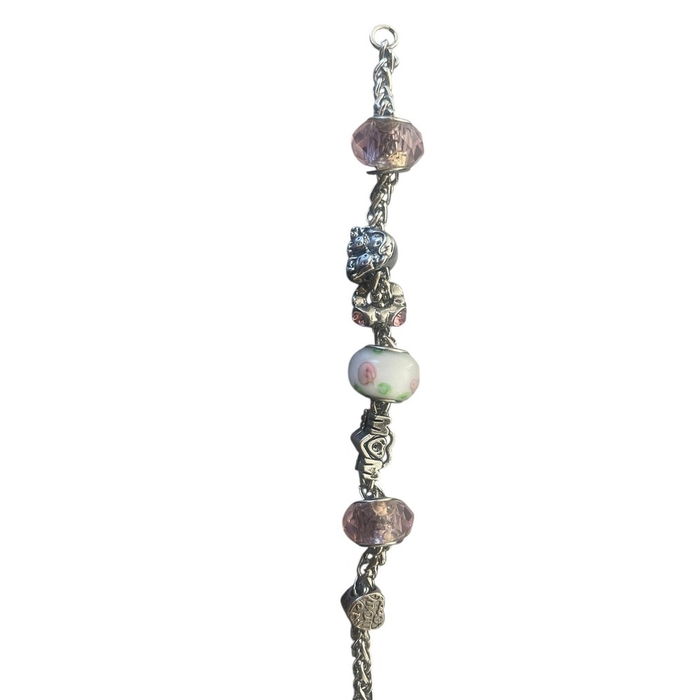 Elegant Silver and Pink Mom‎ Charm Bracelet
